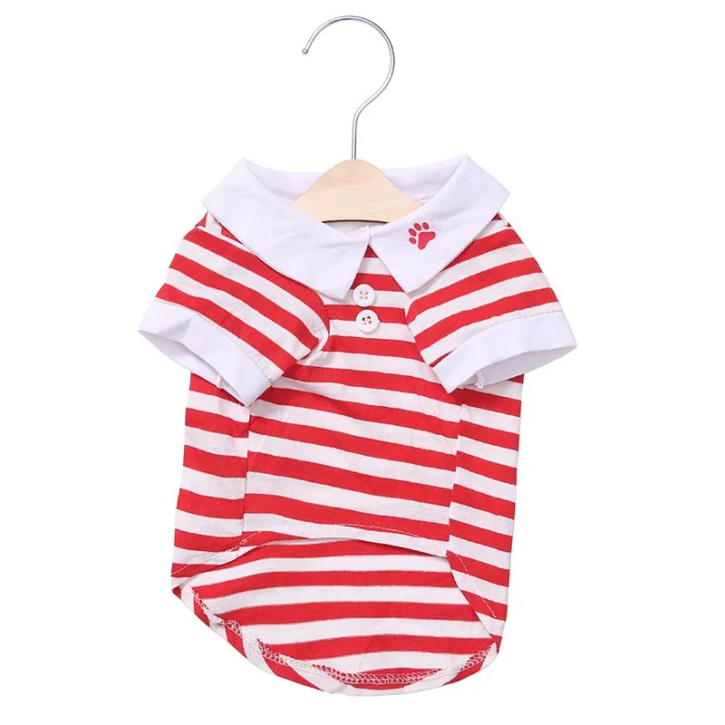 Cute Paw Print Collar Stripe Spring Small Dog Shirt