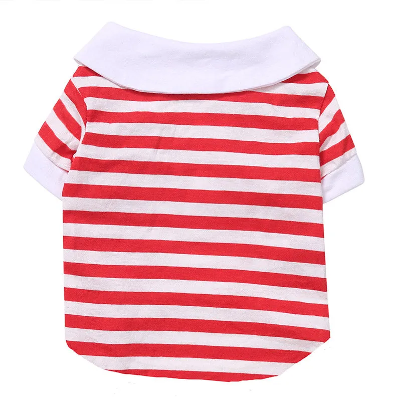 Cute Paw Print Collar Stripe Spring Small Dog Shirt