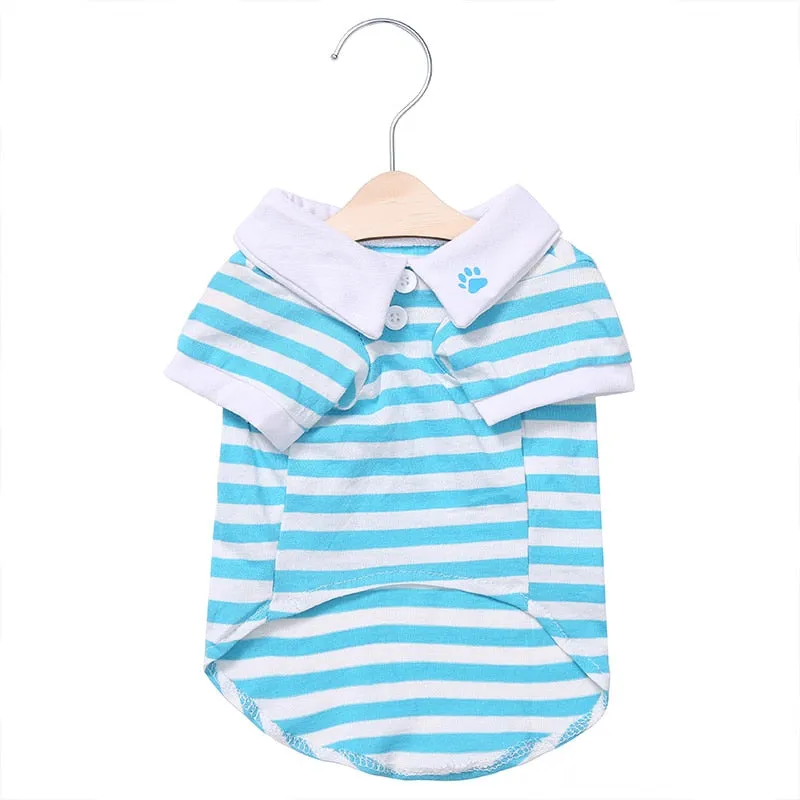 Cute Paw Print Collar Stripe Spring Small Dog Shirt