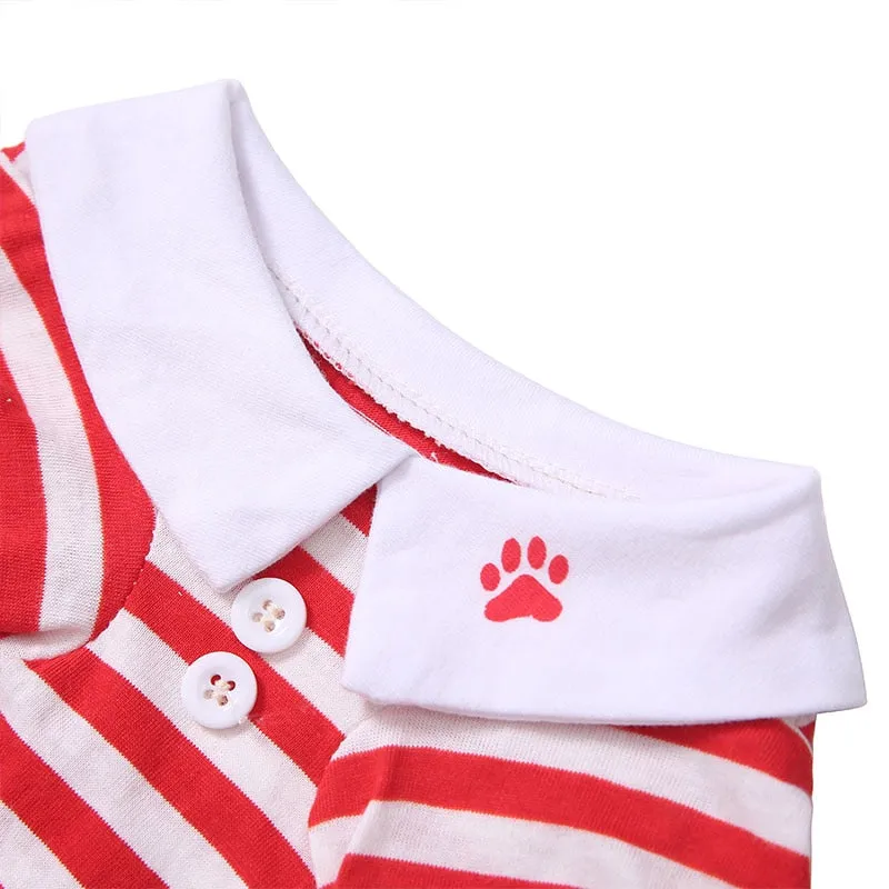 Cute Paw Print Collar Stripe Spring Small Dog Shirt