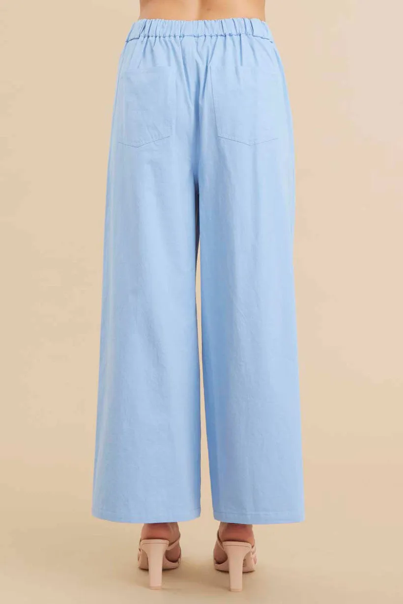 DENIM COTTON PANTS W/BUTTONED CLOSURE BELTED LOOP DETAIL