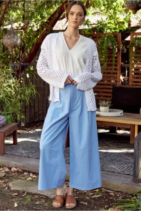DENIM COTTON PANTS W/BUTTONED CLOSURE BELTED LOOP DETAIL
