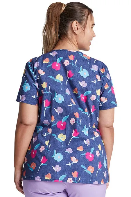 Dickies Women's V-Neck Print Scrub Top | Denim Garden