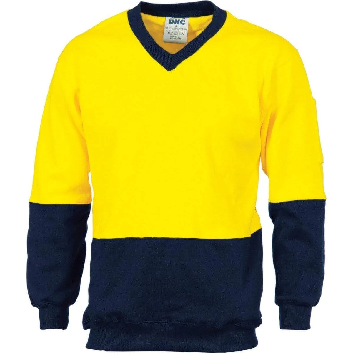 Dnc Workwear Hi-vis Two-tone Cotton Fleecy V-neck Sweatshirt - 3922