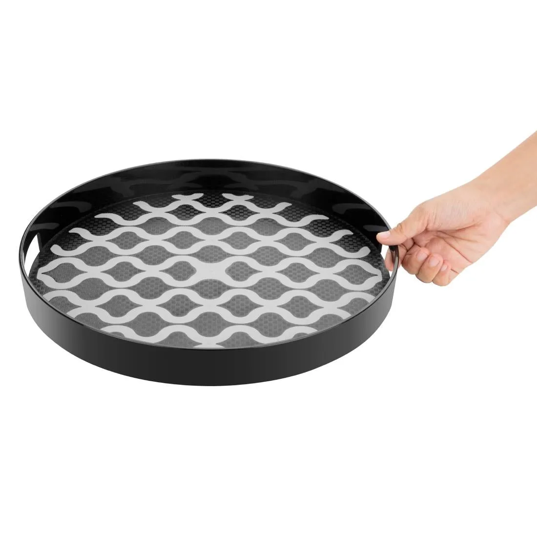 DP665 Olympia Kristallon PC Round Non Slip Tray With Handles 355mm