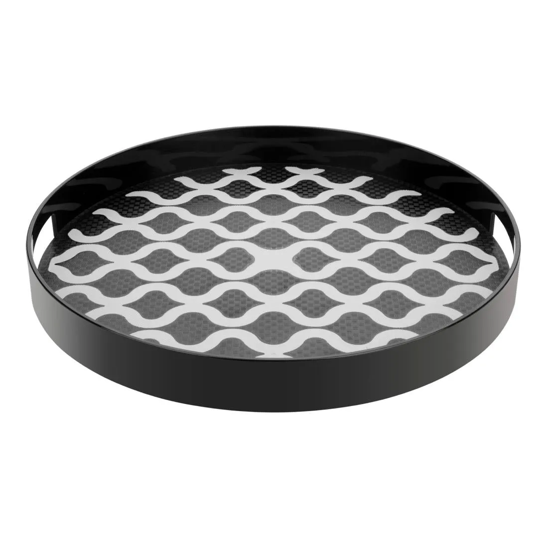 DP665 Olympia Kristallon PC Round Non Slip Tray With Handles 355mm