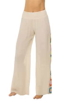 Elan Crochet Panel Wide Leg Pants - Natural