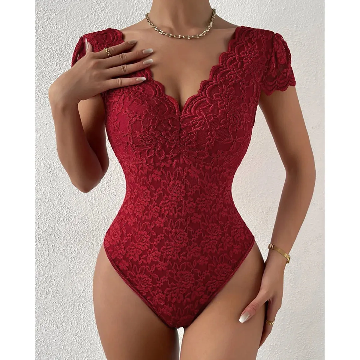 Elegant Lace V-Neck Shapewear Bodysuit - Women’s Tummy Control Slimming Tank Top & Thong Body Shaper