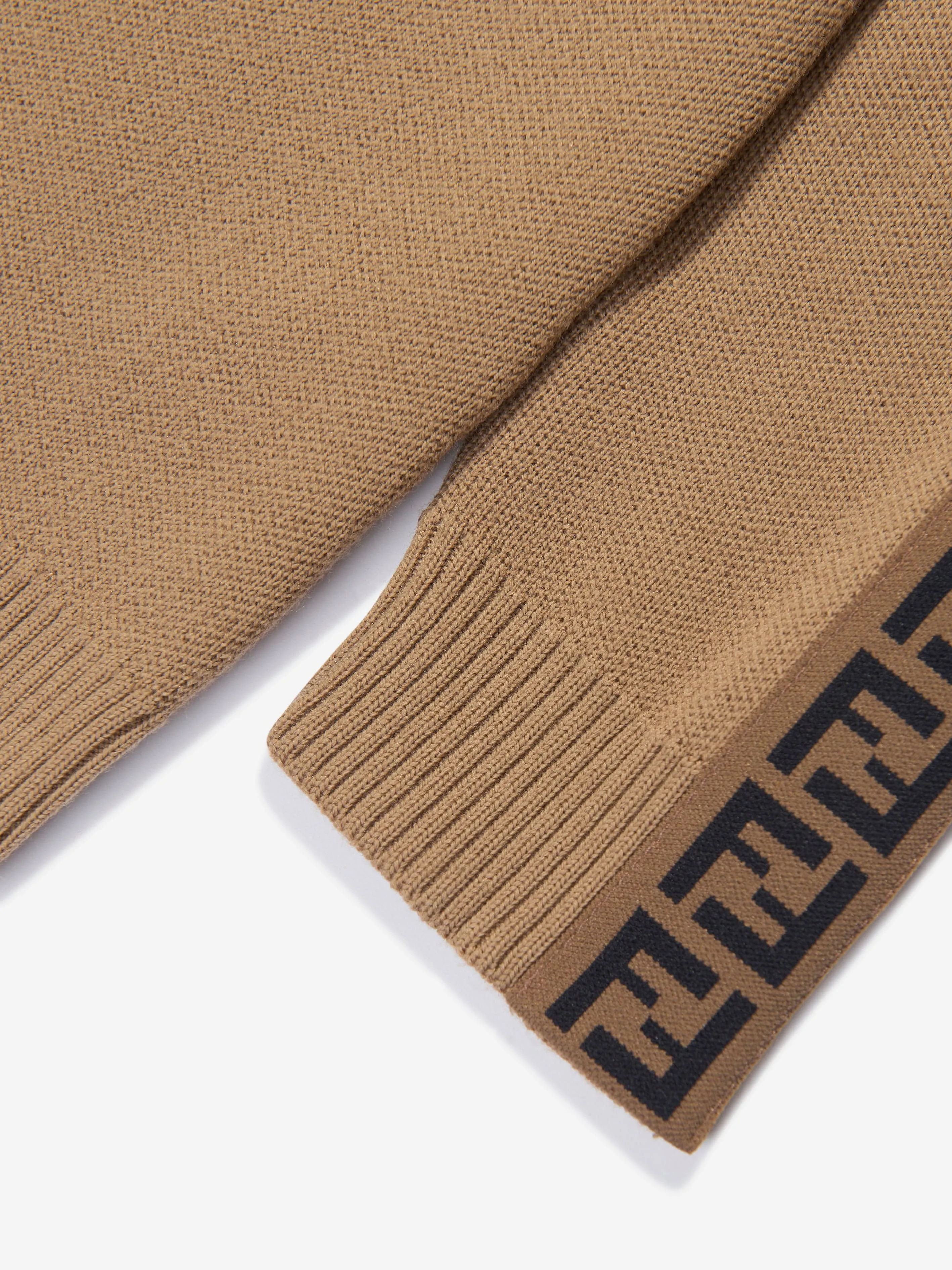 Fendi Kids Knitted Logo Taping Jumper in Brown
