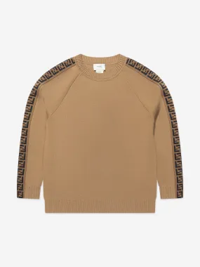 Fendi Kids Knitted Logo Taping Jumper in Brown