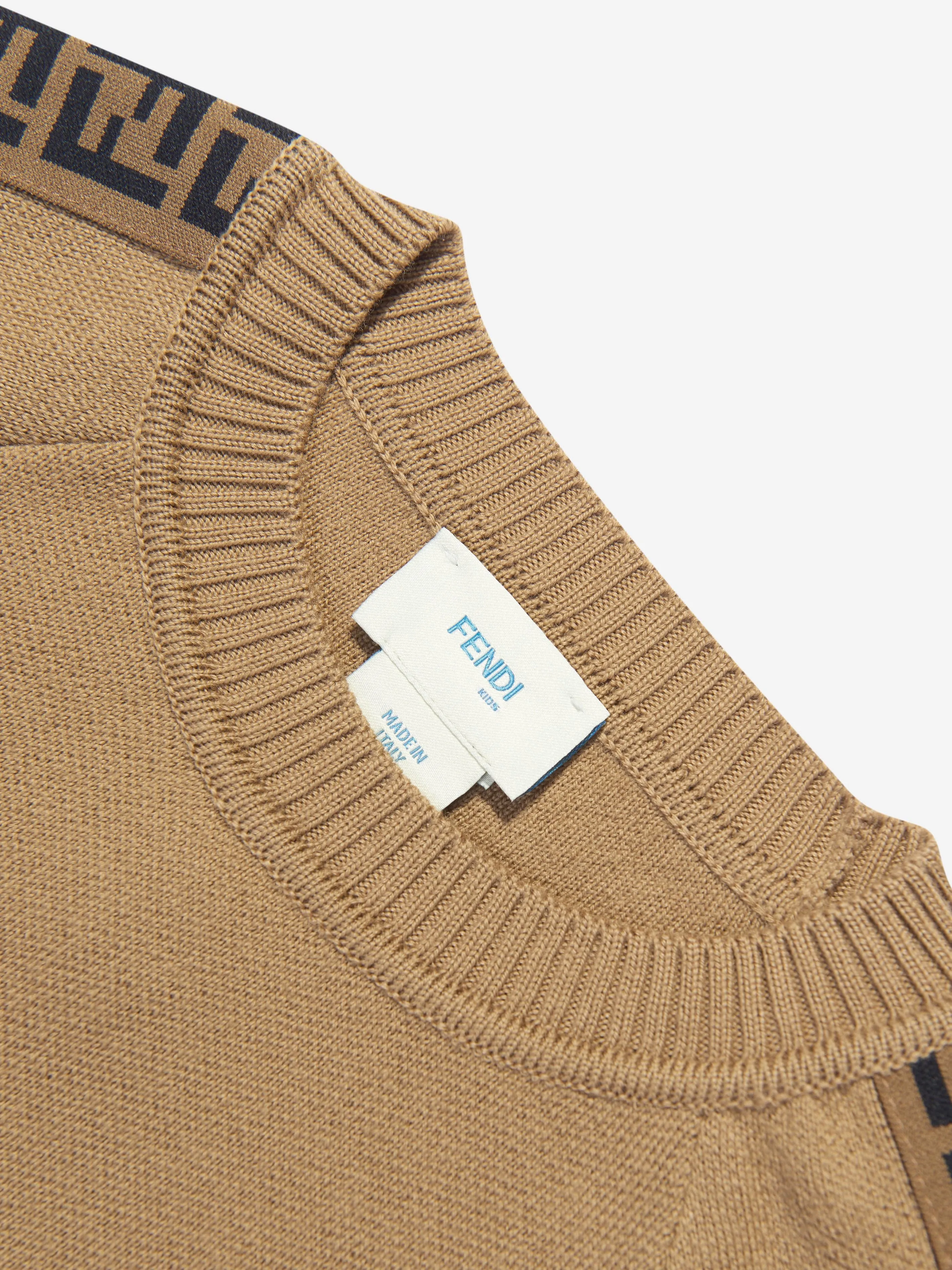 Fendi Kids Knitted Logo Taping Jumper in Brown