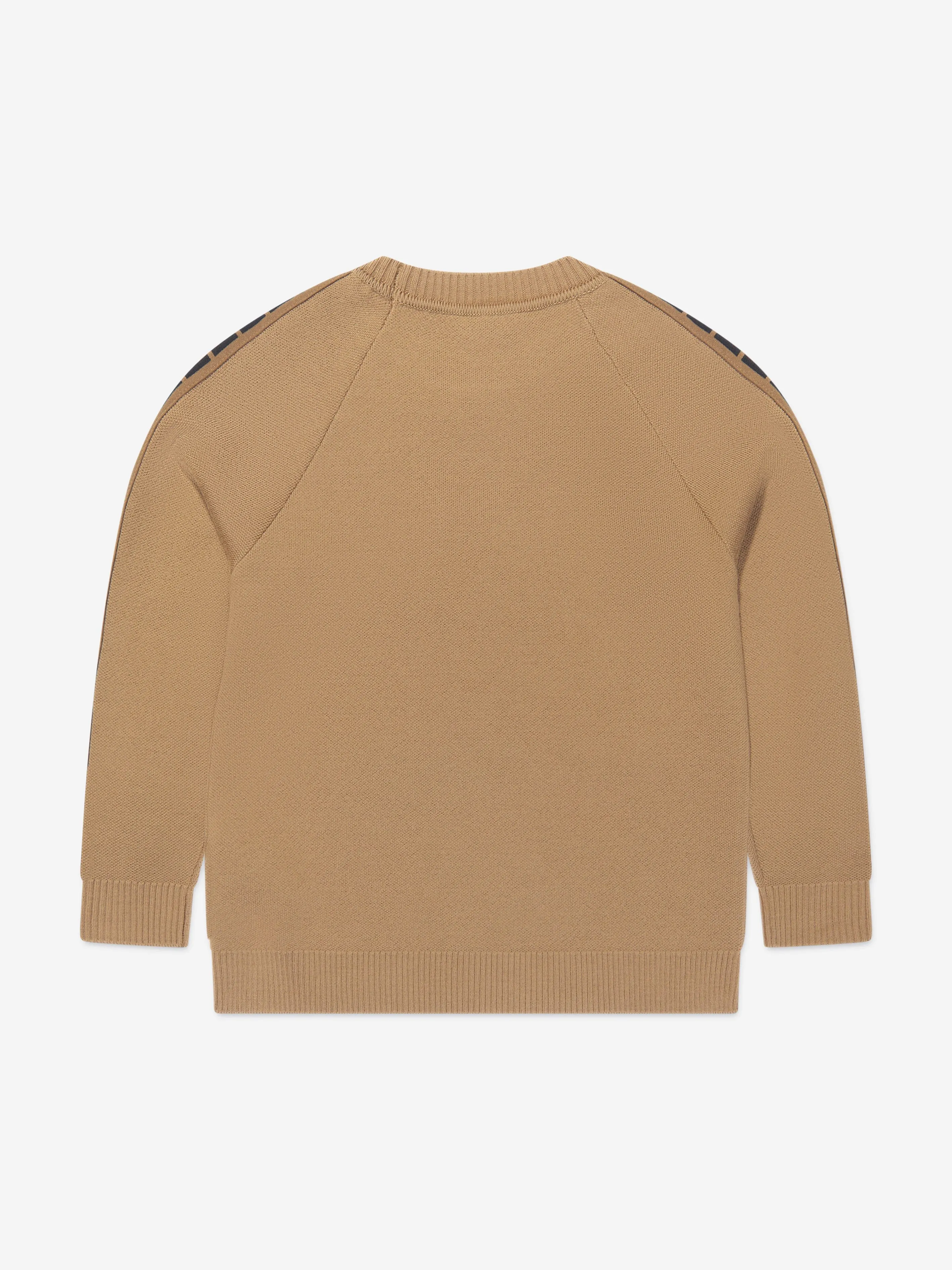 Fendi Kids Knitted Logo Taping Jumper in Brown