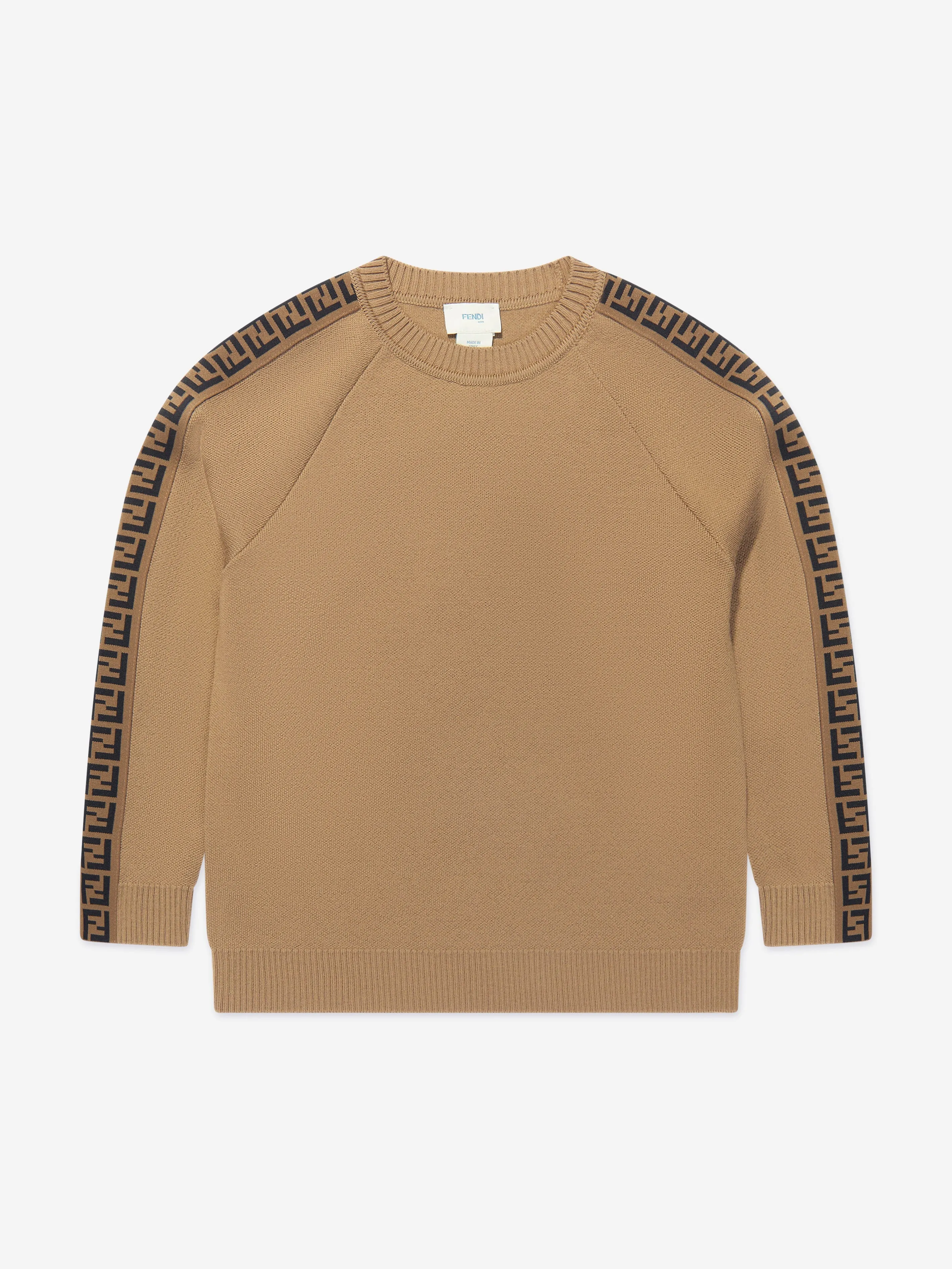 Fendi Kids Knitted Logo Taping Jumper in Brown