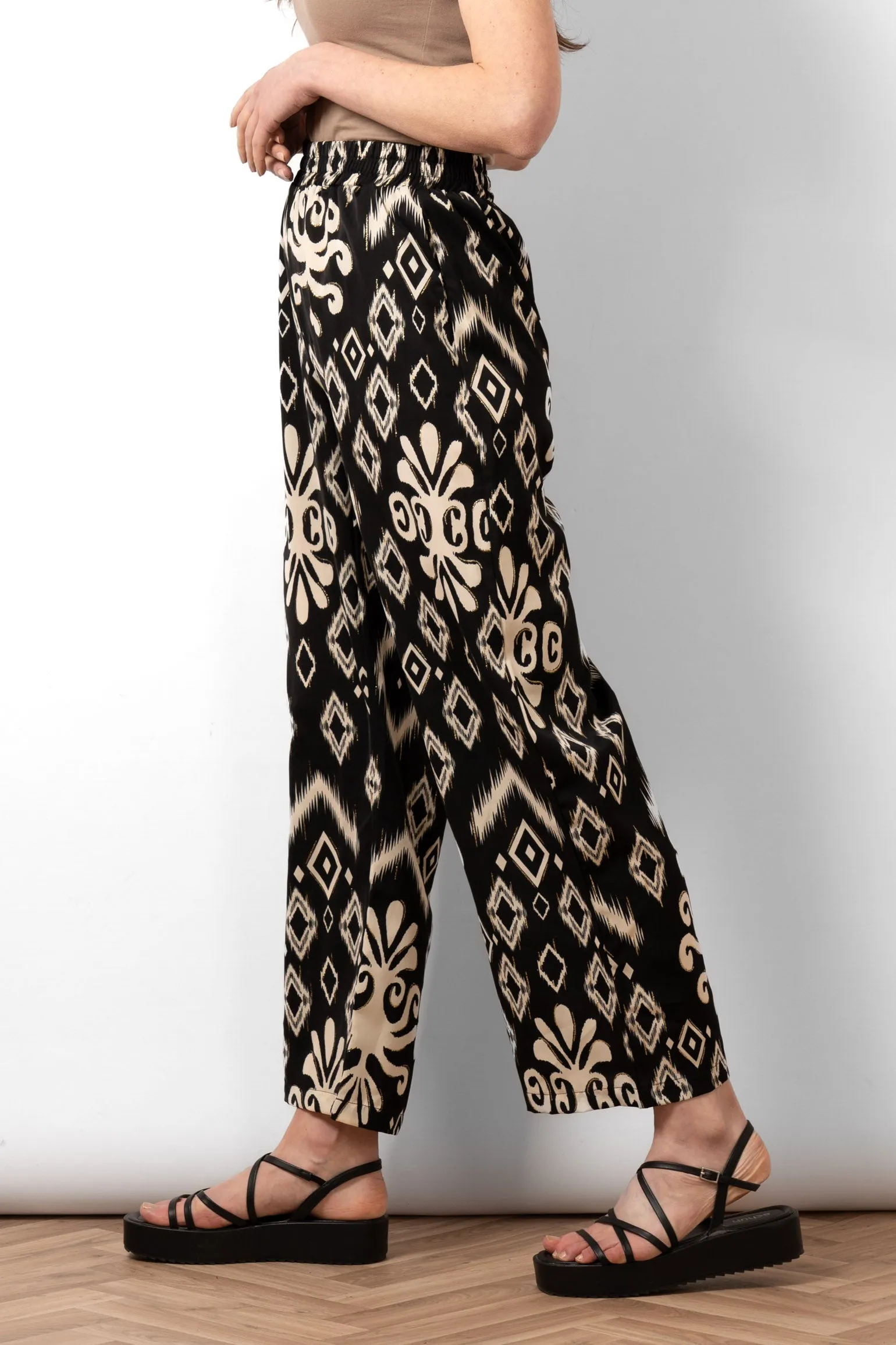 Fifi Wide Leg Trousers - Black, Ikat