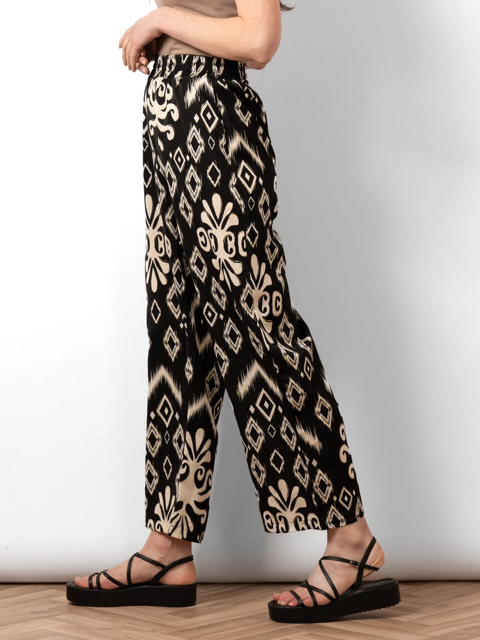 Fifi Wide Leg Trousers - Black, Ikat