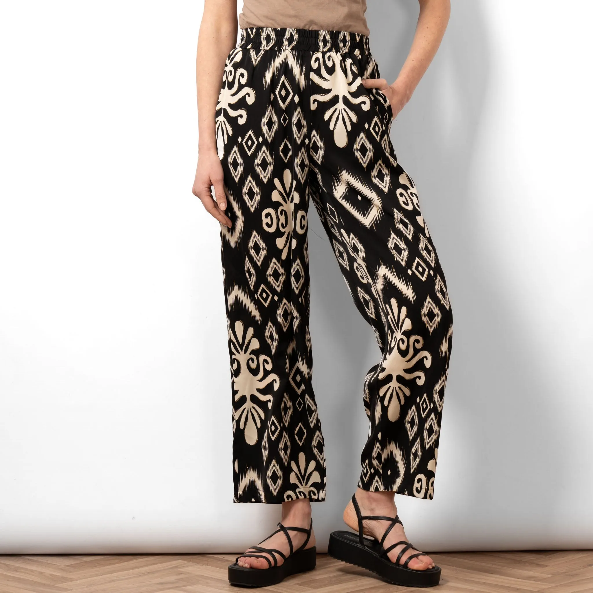 Fifi Wide Leg Trousers - Black, Ikat