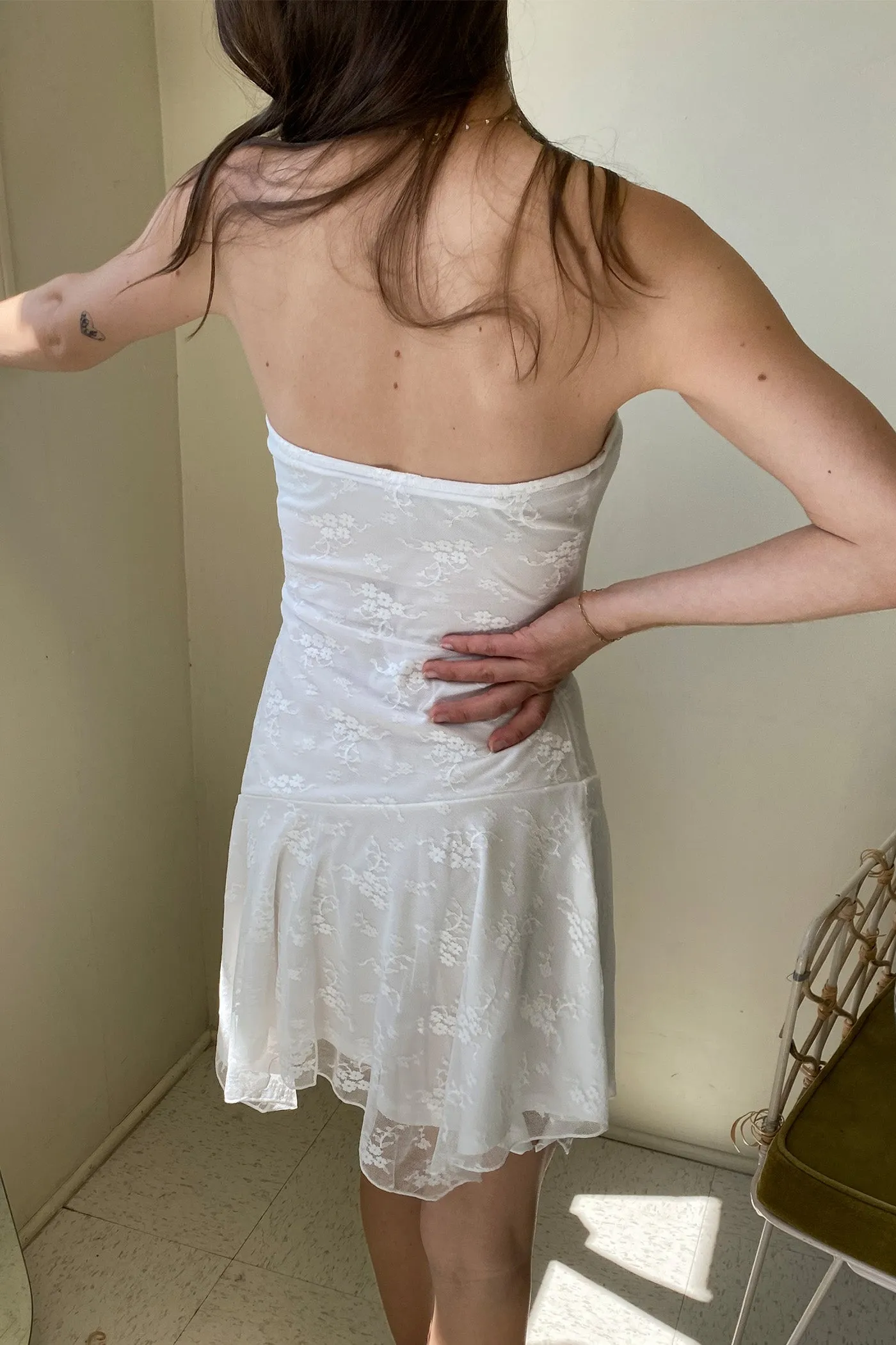 Floral Mesh Strapless Mini Dress