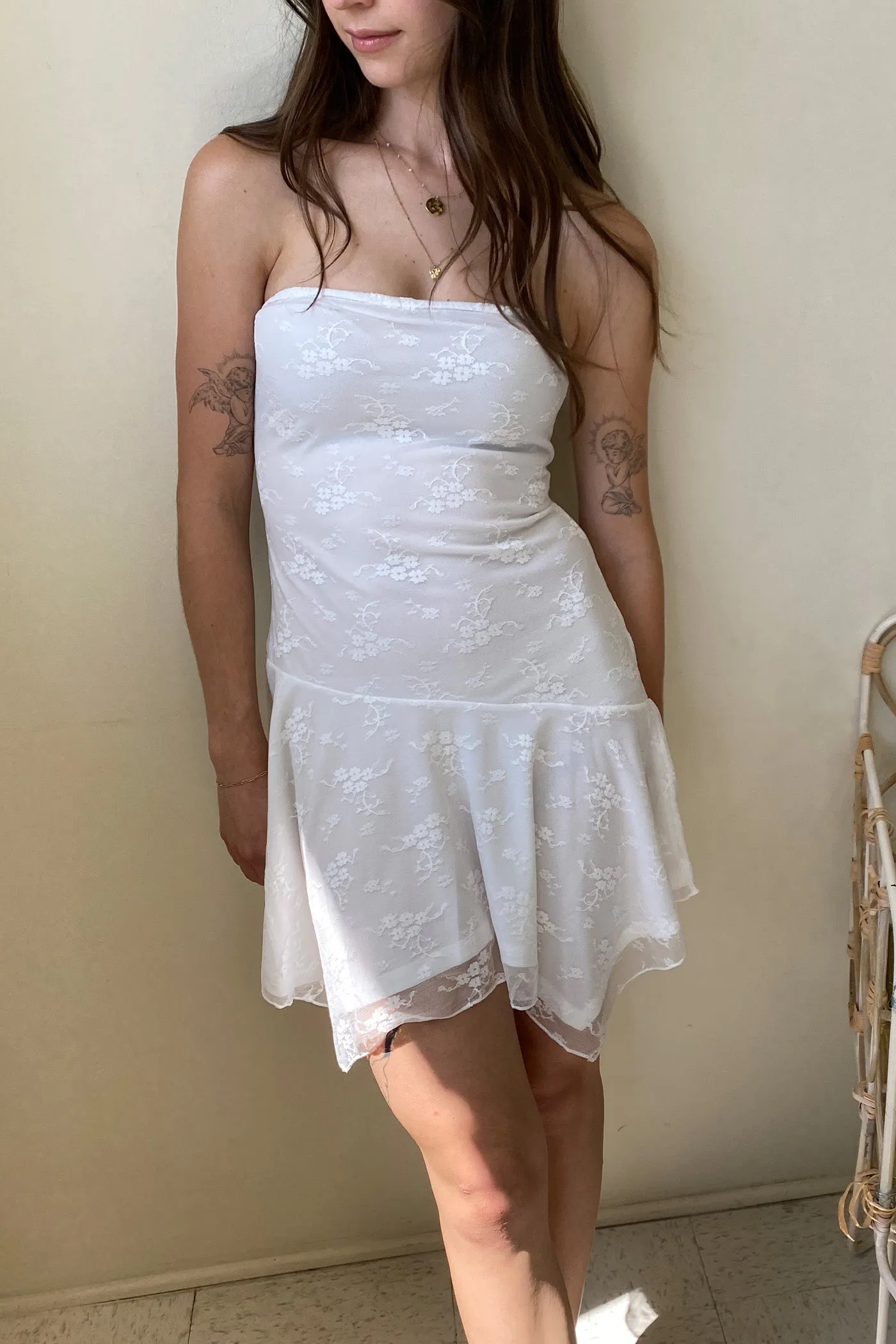 Floral Mesh Strapless Mini Dress