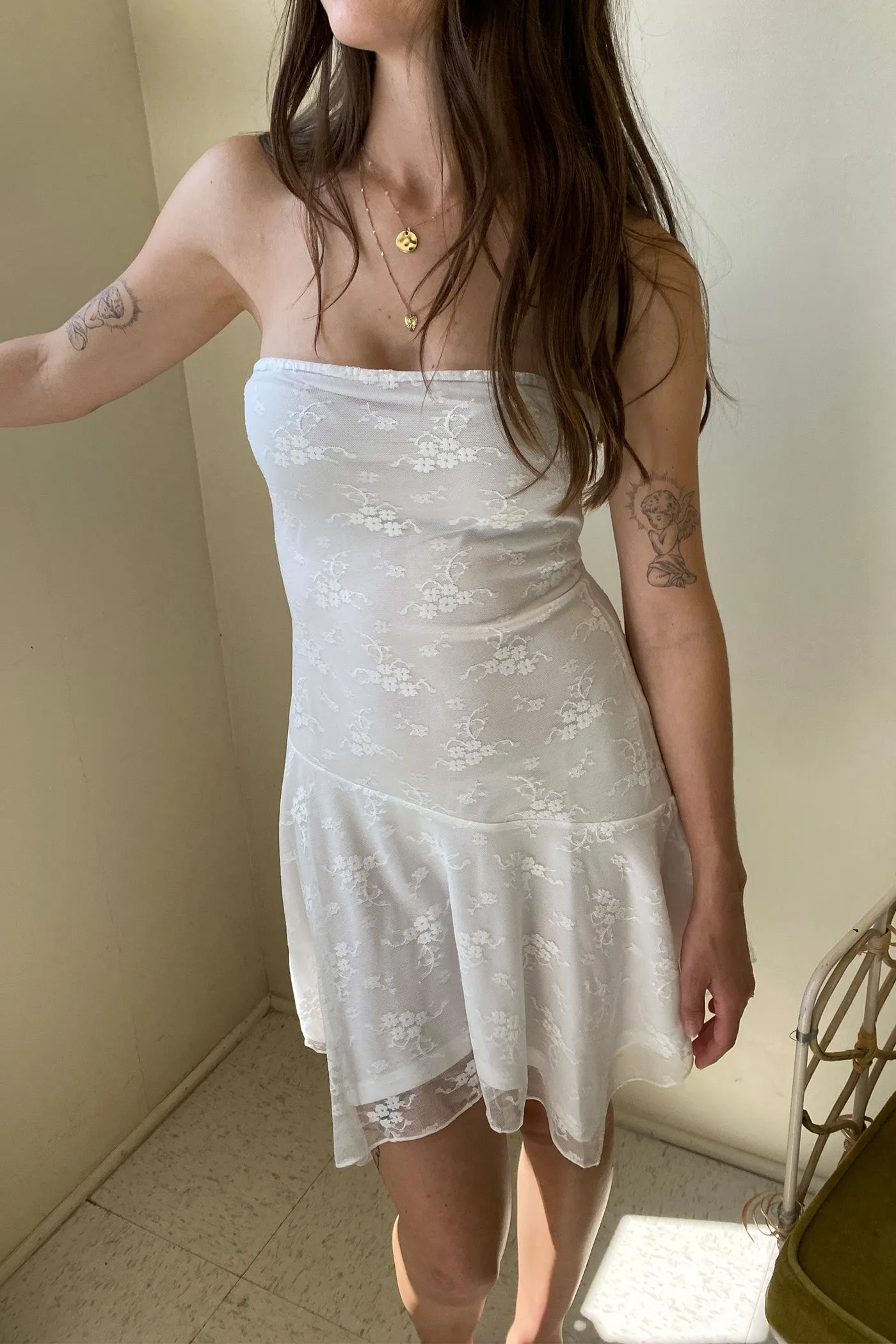 Floral Mesh Strapless Mini Dress