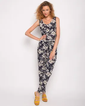 Floral print cotton tassel vest top and trousers suits co-ords (BLUE)