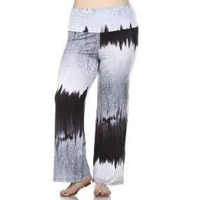 Foldover Palazzo Pants Abstract Paisley Gray Black
