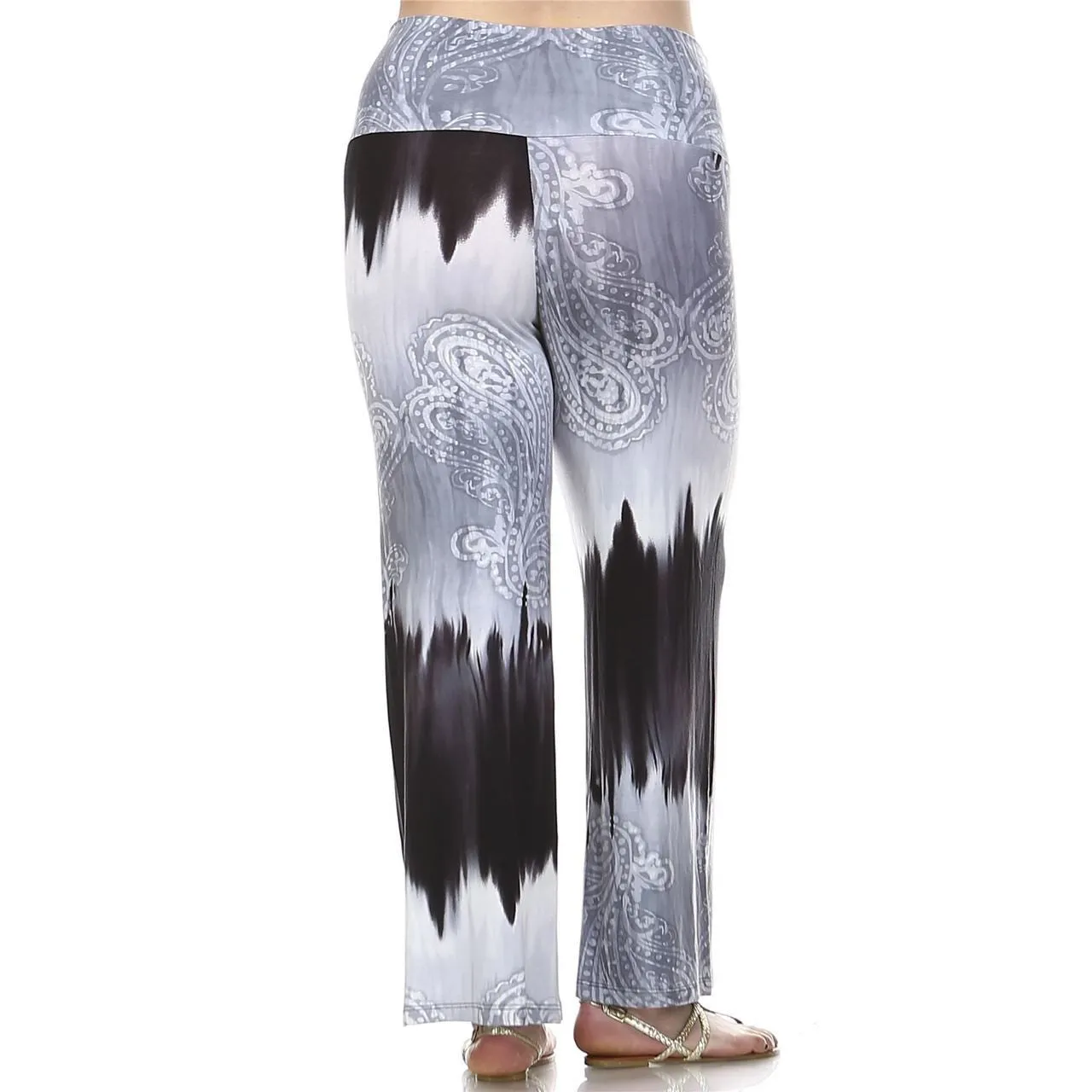 Foldover Palazzo Pants Abstract Paisley Gray Black