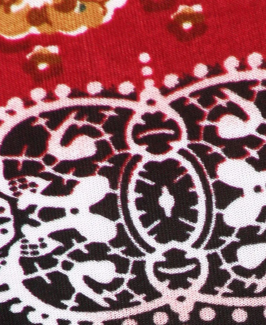 Foldover Palazzo Pants Bohemian Floral Brown Red