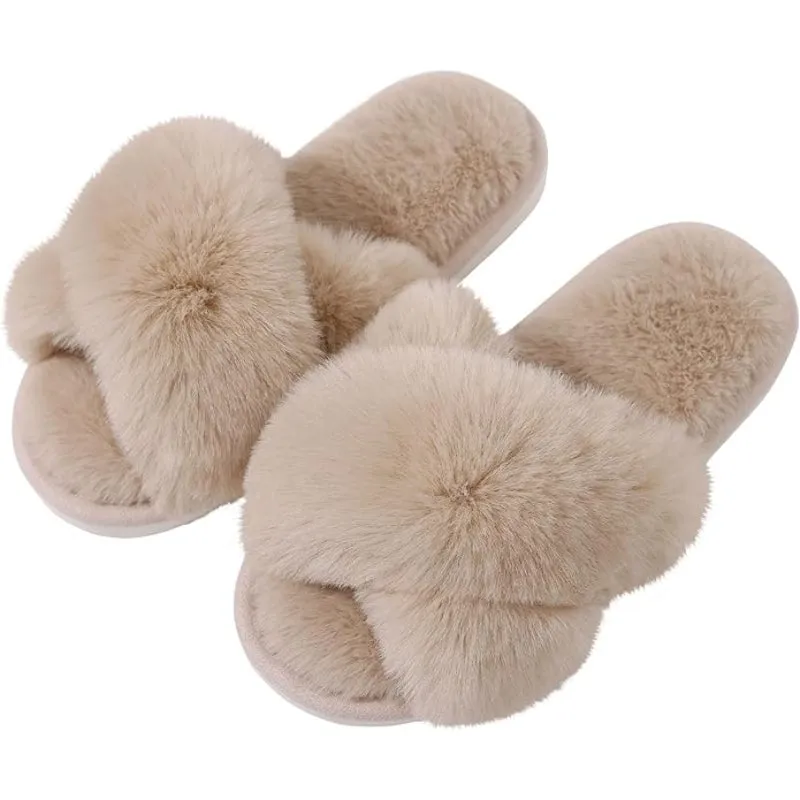 Fuzzy Cross Band Memory Foam Slippers
