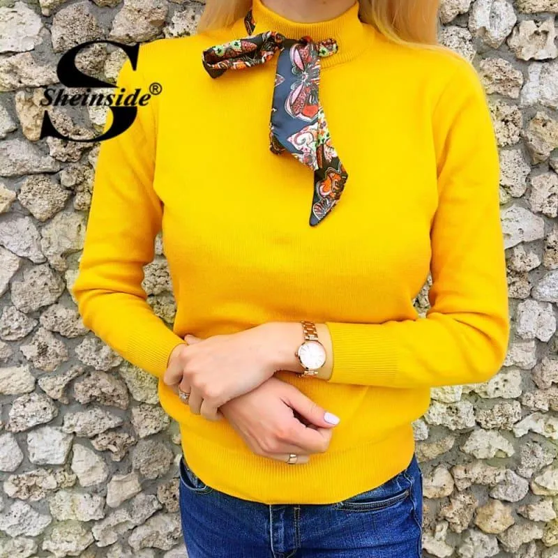 Ginger Tie Neck Jumper Long Sleeve Pullover Women Sweater