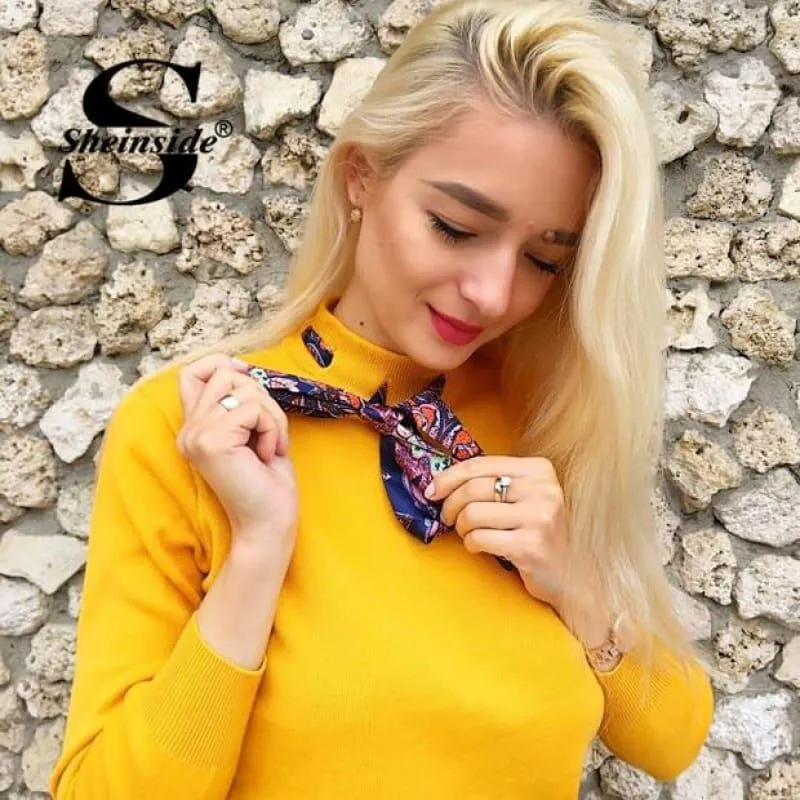 Ginger Tie Neck Jumper Long Sleeve Pullover Women Sweater