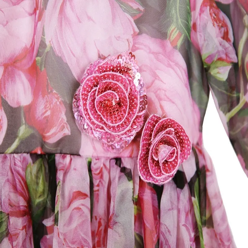 Girls Chiffon Rose Dress, Size 3-6 Yrs