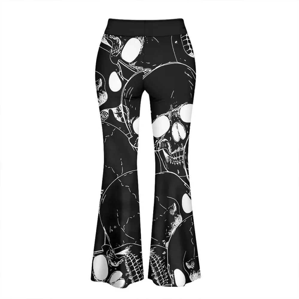 Gothic Skull Print High Waist Flared Pants