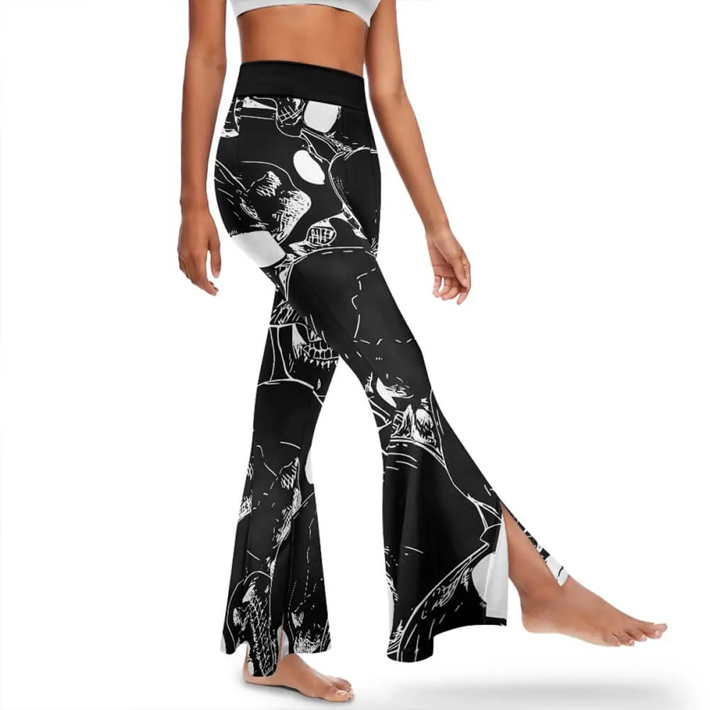 Gothic Skull Print High Waist Flared Pants