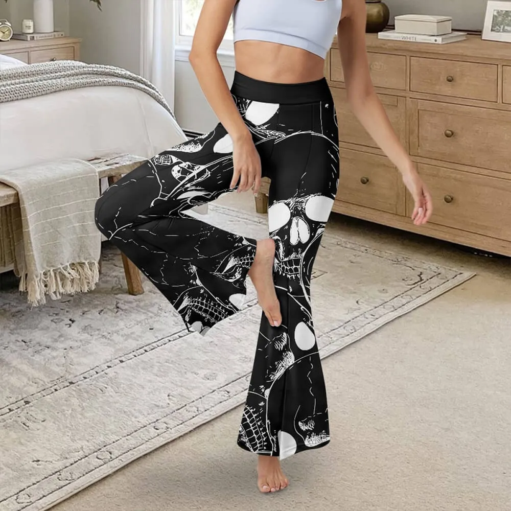Gothic Skull Print High Waist Flared Pants