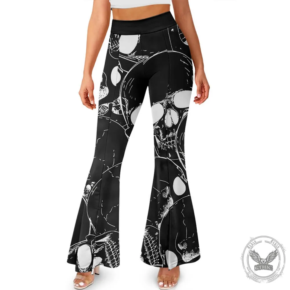 Gothic Skull Print High Waist Flared Pants