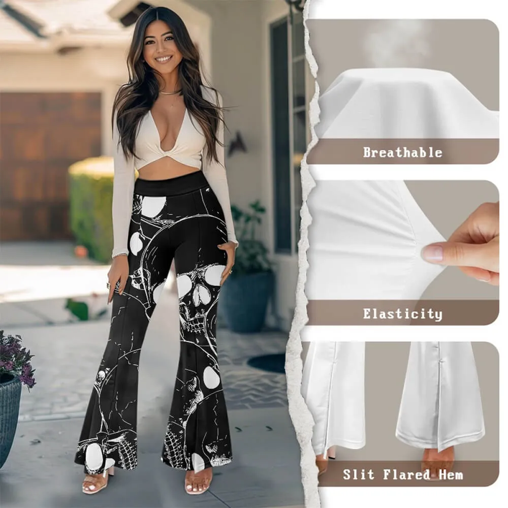 Gothic Skull Print High Waist Flared Pants