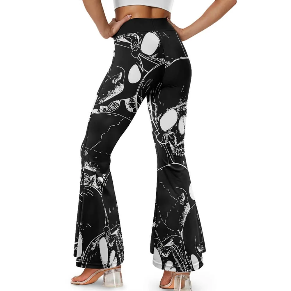 Gothic Skull Print High Waist Flared Pants
