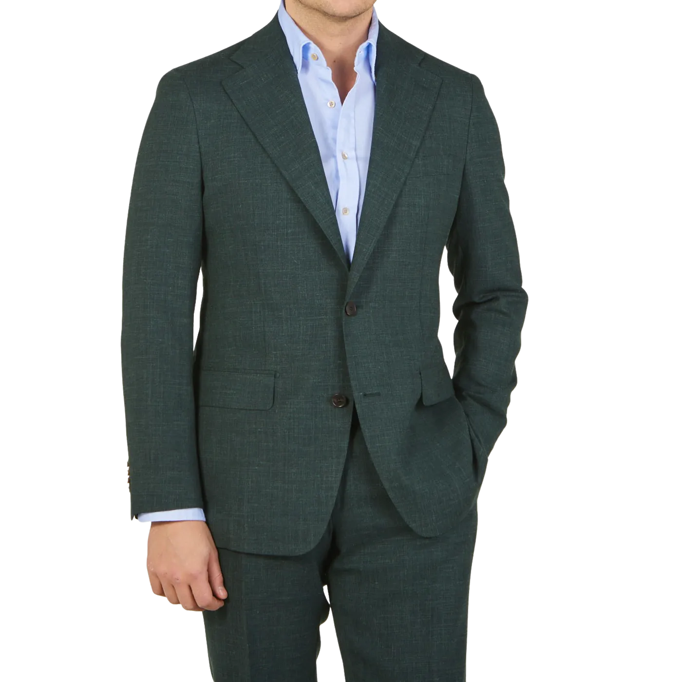 Green Melange Wool Linen Suit Jacket