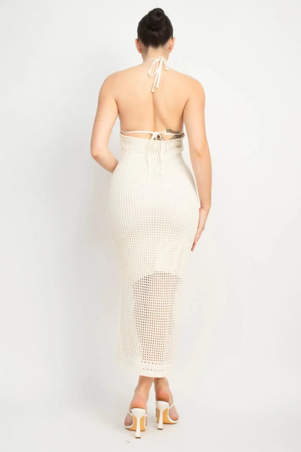 HALTER NECK OPEN-BACK MIDI DRESS