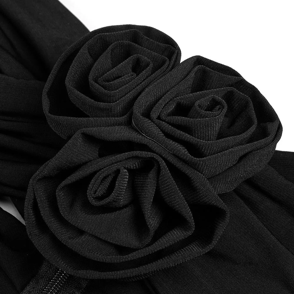 HANAE Black CUT Out TOP and FLARED PANTS with ROSE BOWS SET