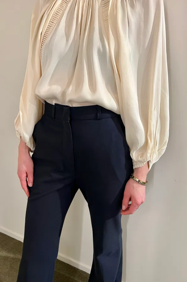 HARRIS WHARF LONDON -FLARED TROUSERS NAVY