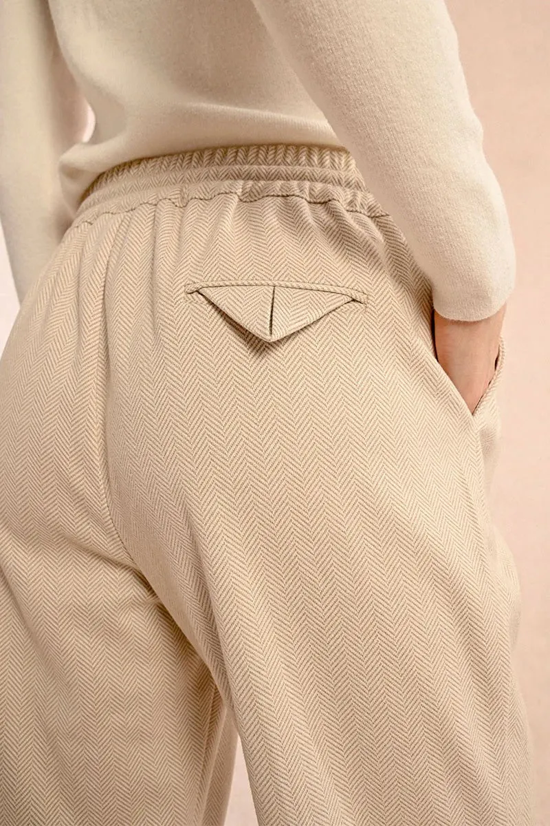 Herringbone Jogger Pants - Cream