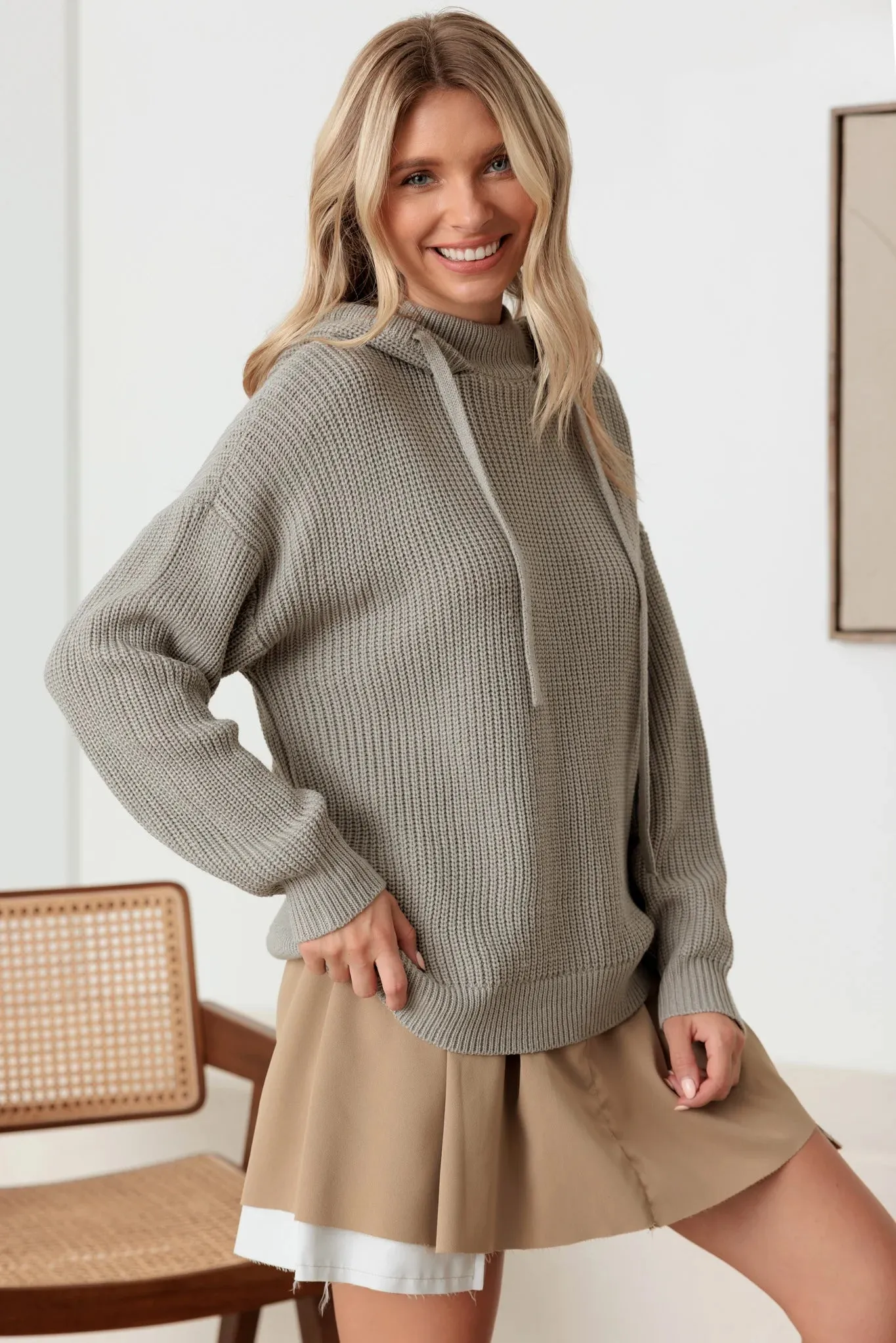 Hooded Long Sleeve Drawstring Relaxed Knit Sweater