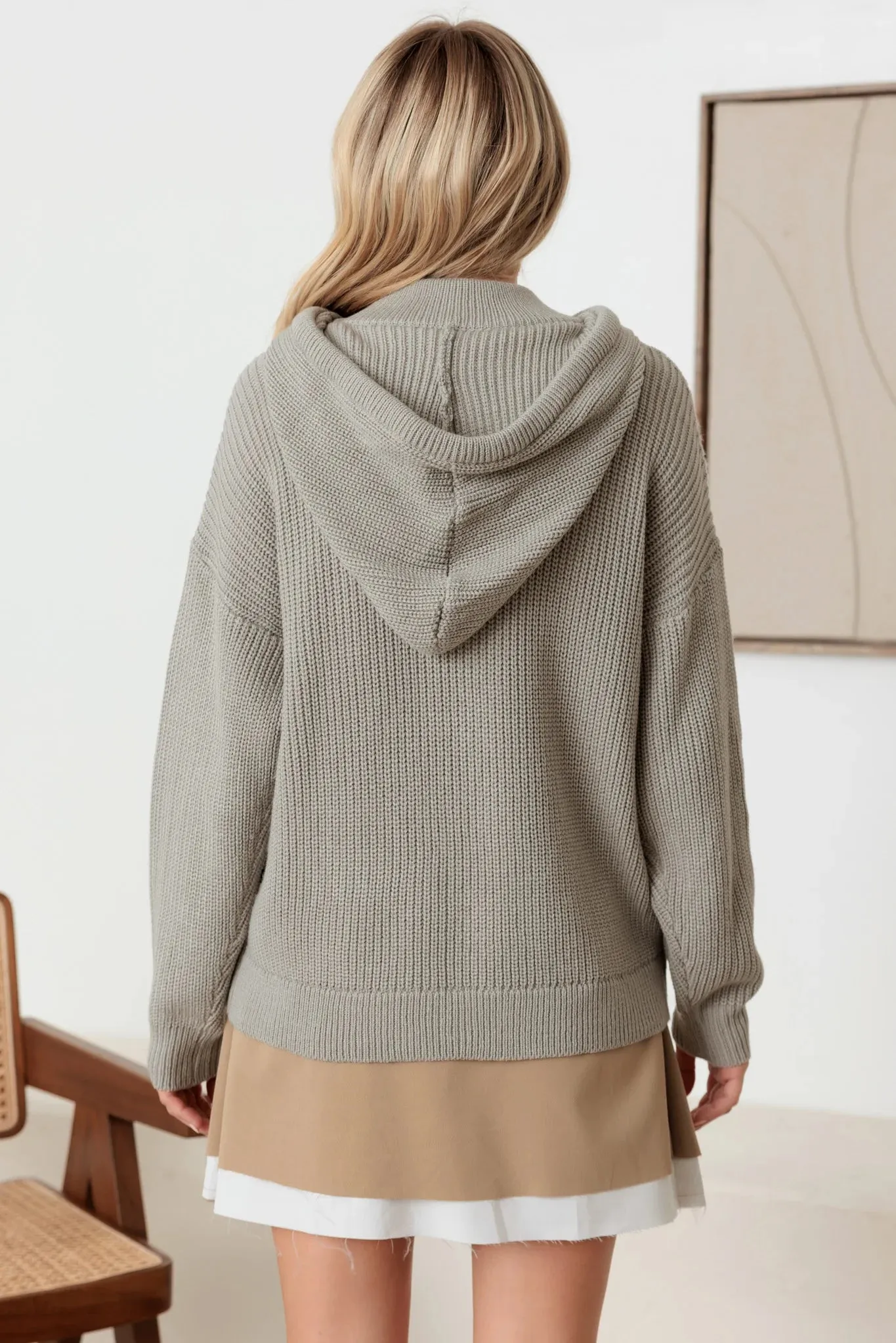 Hooded Long Sleeve Drawstring Relaxed Knit Sweater