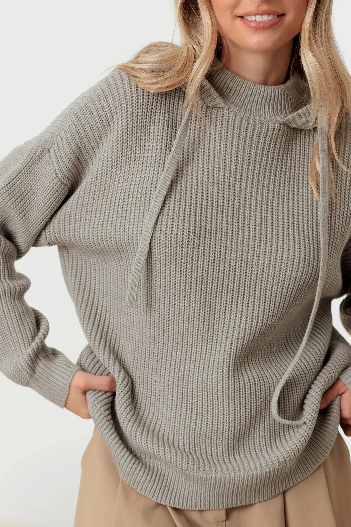 Hooded Long Sleeve Drawstring Relaxed Knit Sweater