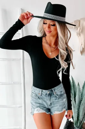 Keeping It Simple Ribbed Long Sleeve Bodysuit (Black)