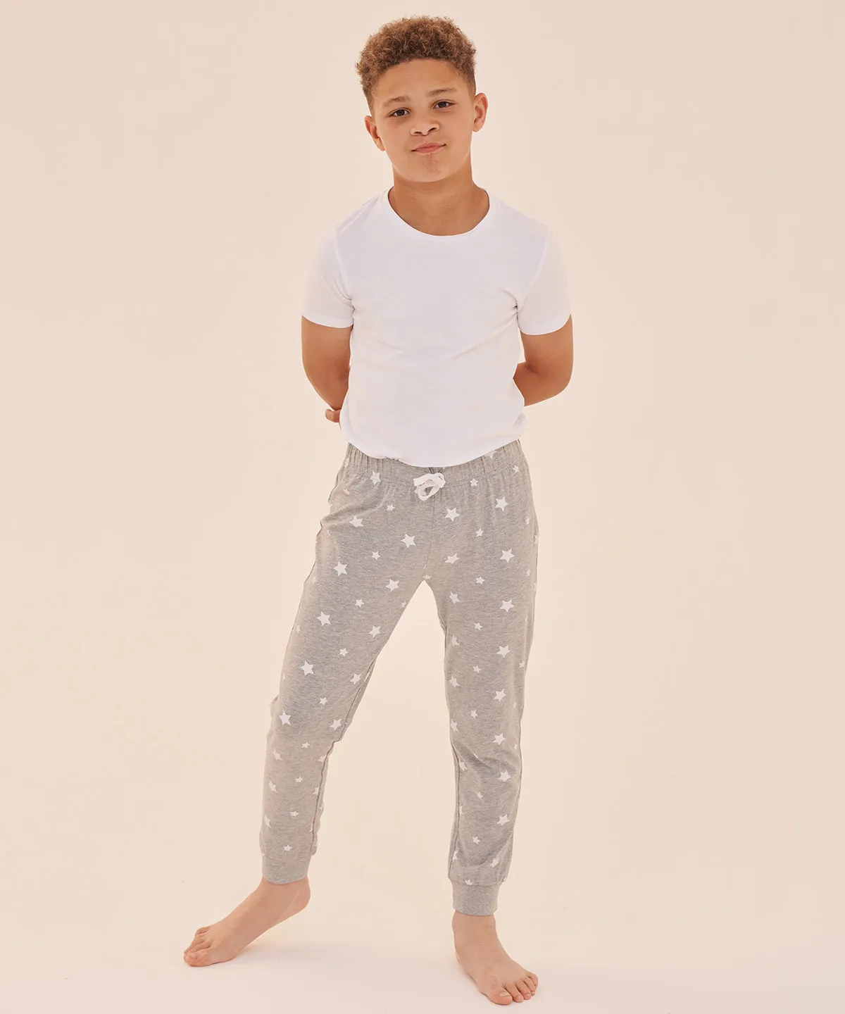 Kids cuffed lounge pants | Heather Grey/White Stars