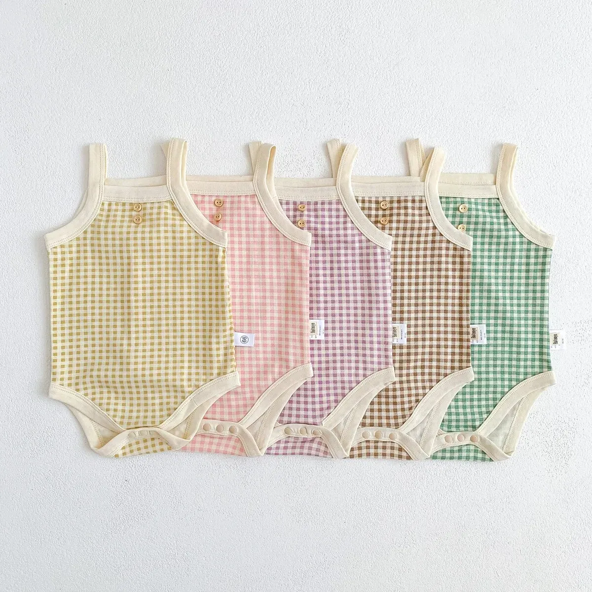Kimmy - Summer Onesie , Gingham Bodysuit Onesie