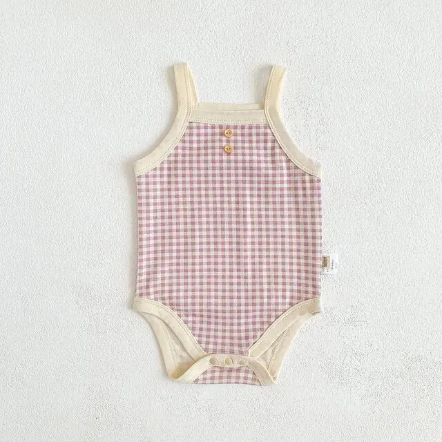 Kimmy - Summer Onesie , Gingham Bodysuit Onesie