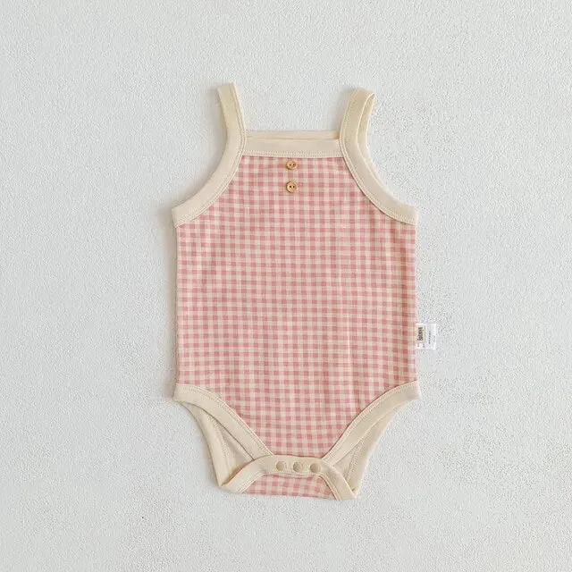 Kimmy - Summer Onesie , Gingham Bodysuit Onesie